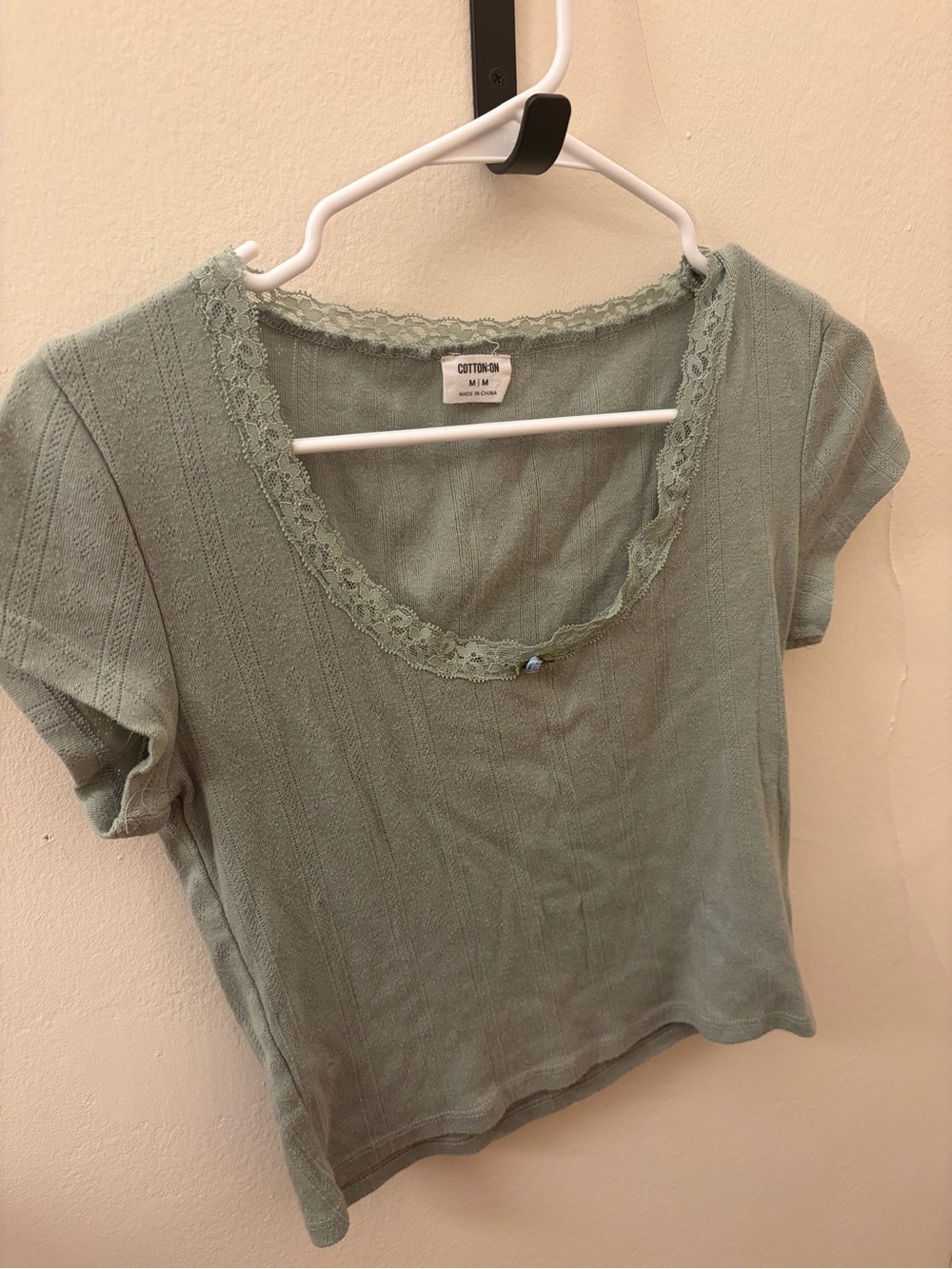 Cotton On Sage Green Lace-Trim Scoop Neck Baby Tee